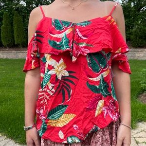 Red floral top